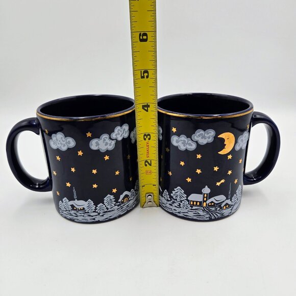 Vintage Waechtersbach Blue Gold Winter Dreams Christmas Holiday Mug Cup Set Of 2 - Picture 2 of 16